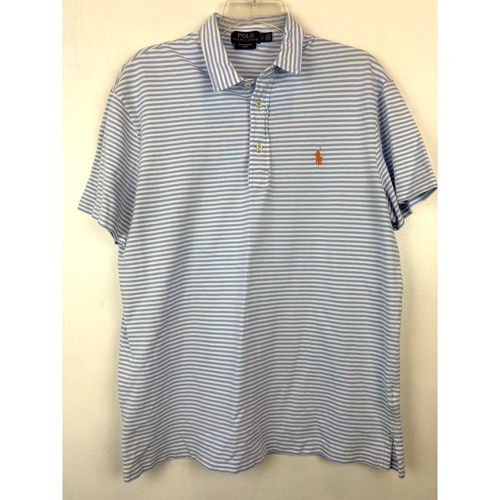 Polo Ralph Lauren Shirt Mens Large Featherweight Mesh Blue Cotton Stripe Golf